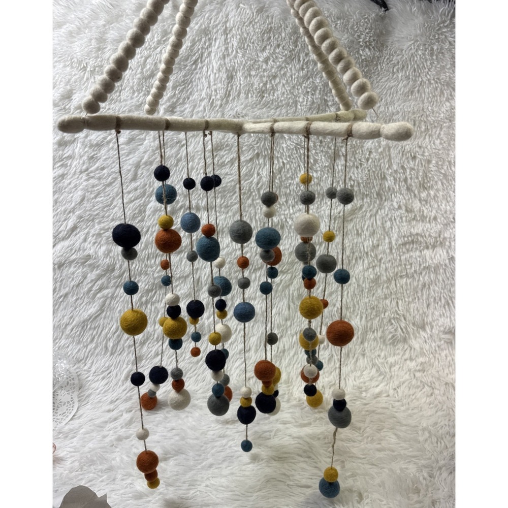 West Elm Pottery Barn Kids Felted Pom Pom Mobile Wool Fair Trade Nepal 32"